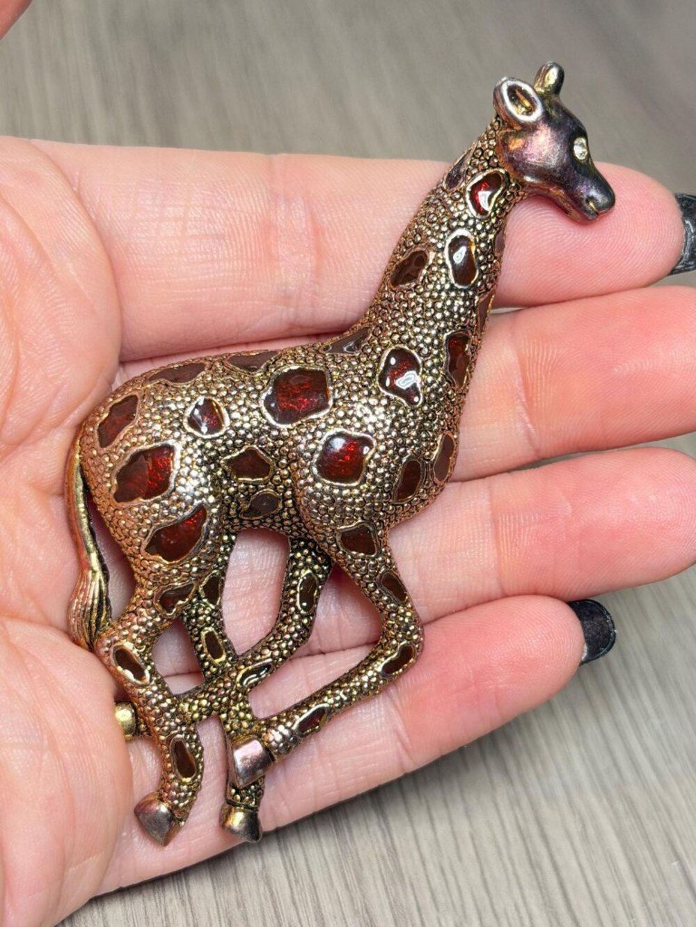 Giraffe Brooch Vintage Brown Enamel Animal Pin Large 3.25" Clasp Repair Needed